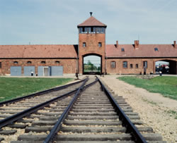 Main entrance to Auschwitz Birkenau camp in Oswiecim, Poland
